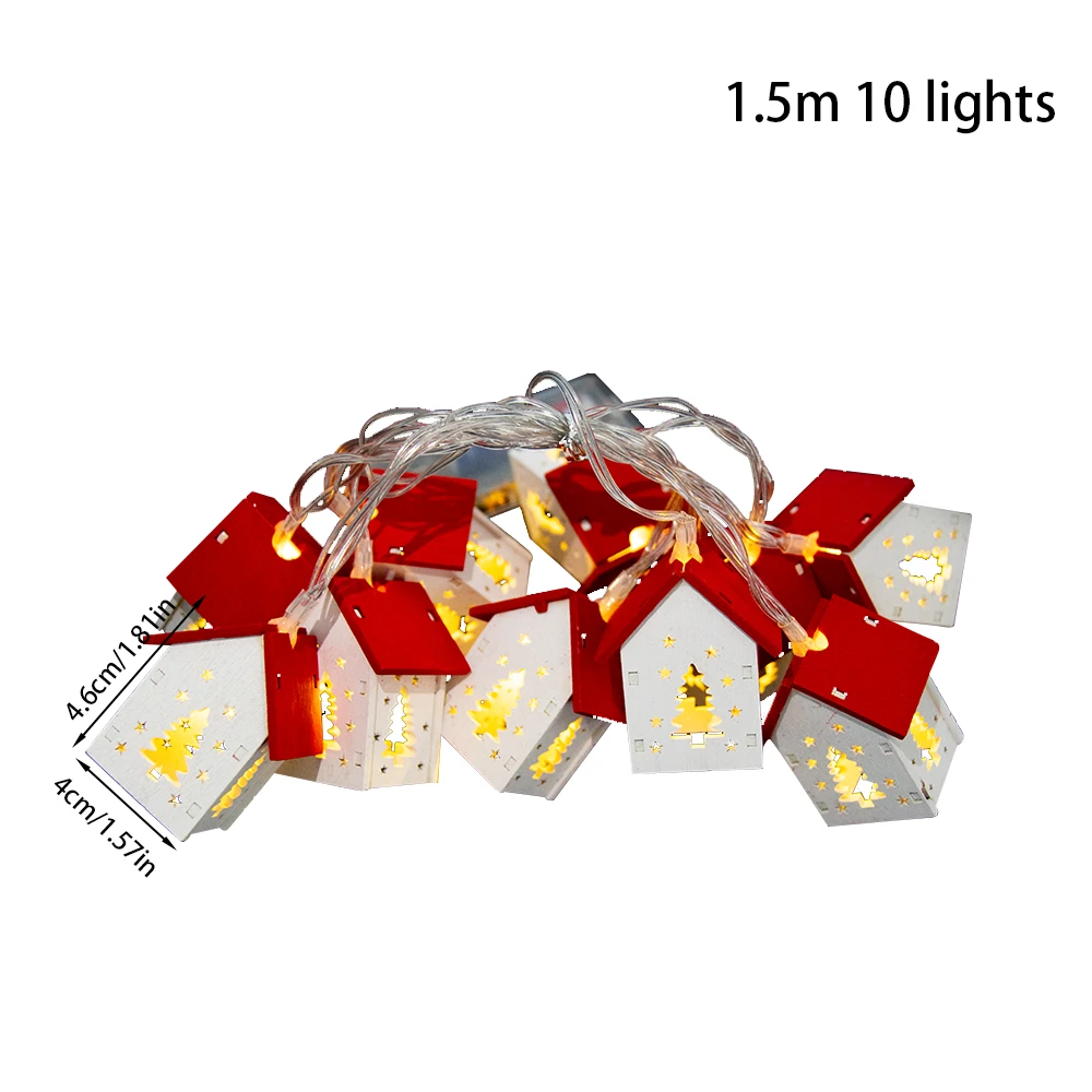 Cute Christmas Wooden House Shaped String Lights Wood House LED Fairy Lamp Xmas Tree Hanging Lights for Christmas Home Noel 2024