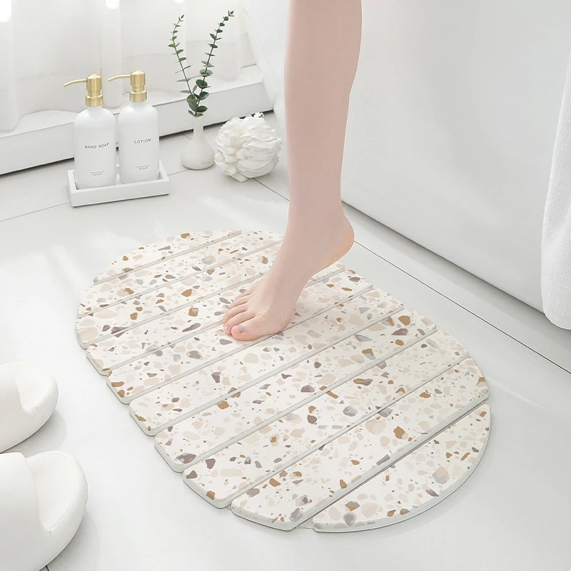 

Foldable Diatomaceous Earth Bath Mat With Marble Pattern Hard Surface Quick Drying Shower Foot Pad For Bathroom Hotel Home Use