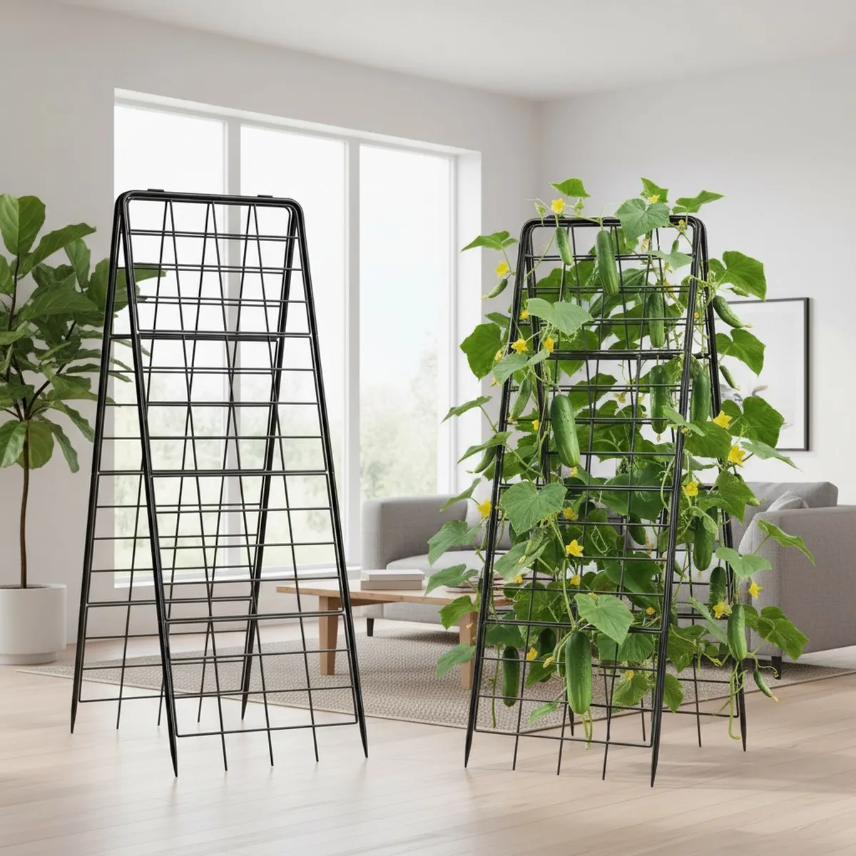Large Metal Garden Trellis for Climbing Plants Raised Beds 50 Inch Rustproof Dense Grid