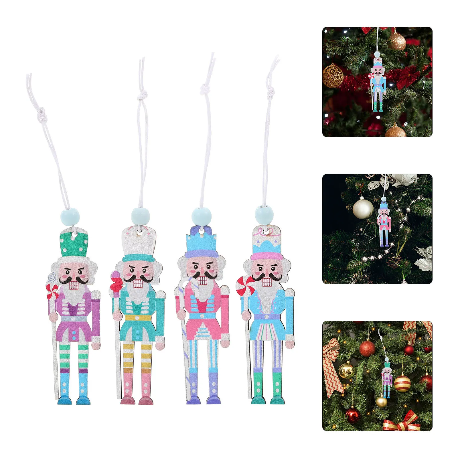 

8Pcs Wooden Christmas Ornaments Nutcracker Hanging Decor Festive Bright Color Xmas Tree Embellishment for Home Restaurant Coffee