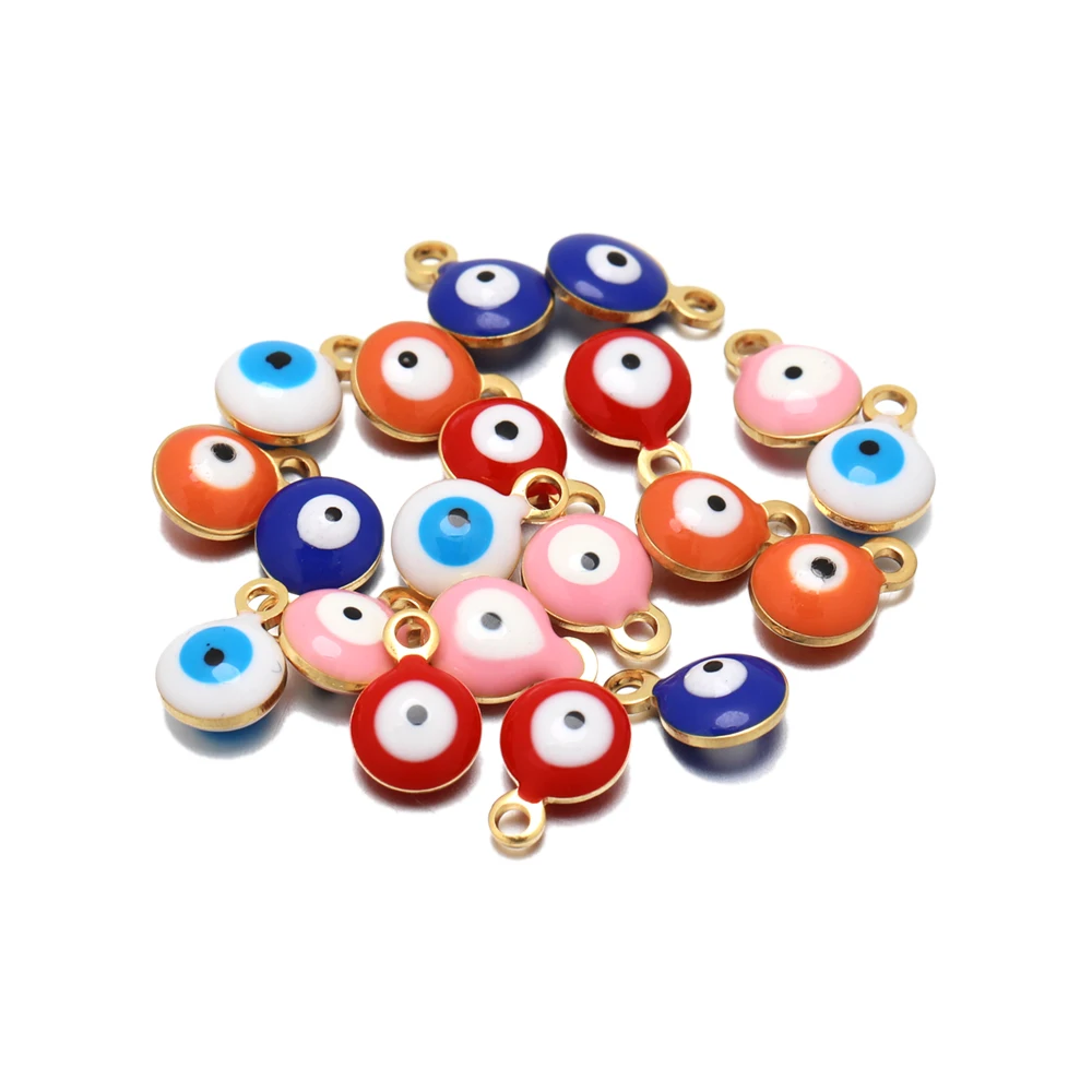 20Pcs Stainless Steel Mix Color Turkish Evil Eye Charms Alloy Connectors Charms For Necklace DIY Jewelry Making Wholesale