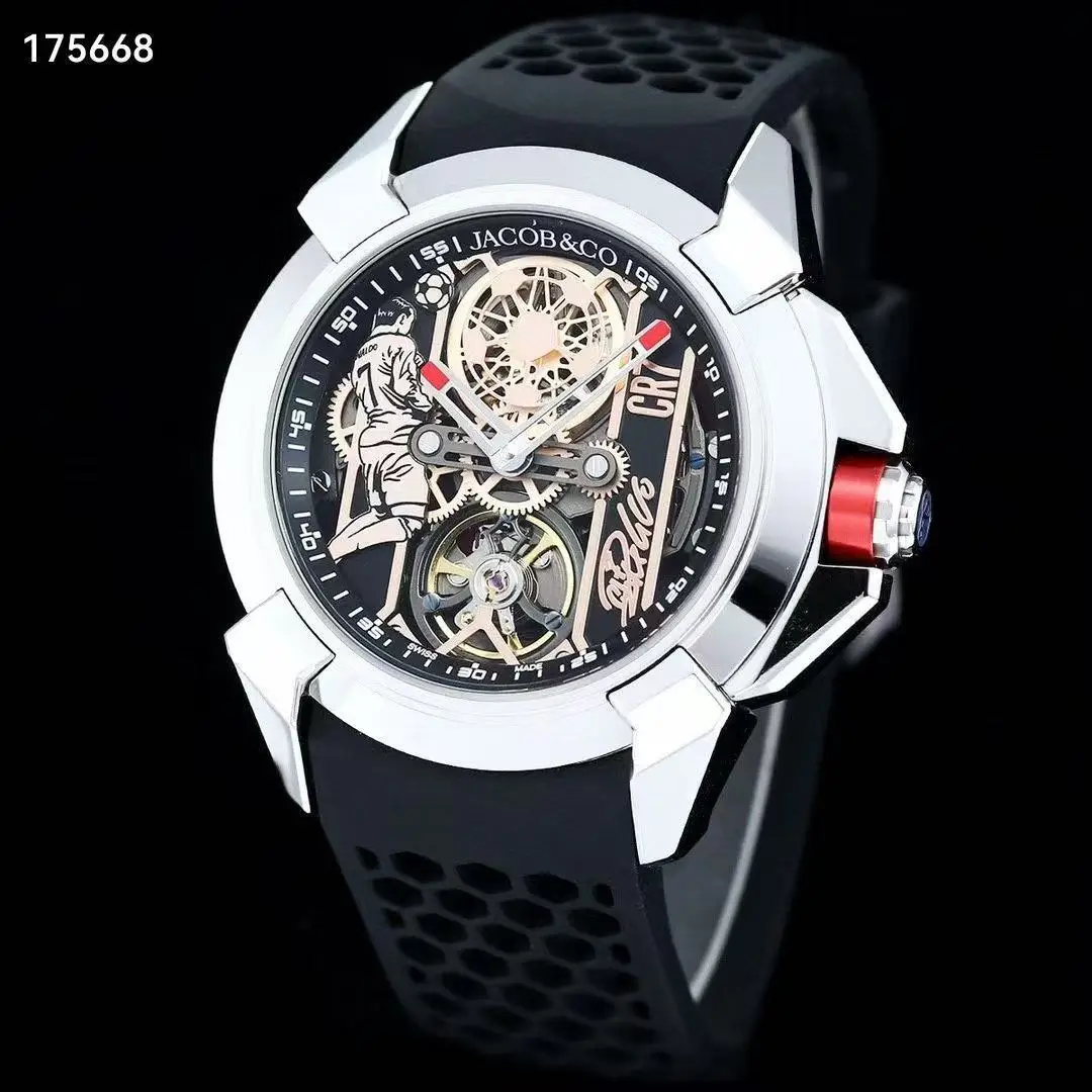 ساعة جاكو توربيون الميكانيكية إصدار محدود للرجال ساعة ميكانيكية زجاج الياقوت مقاومة للماء ماركة كريستيانو رونالدو كو