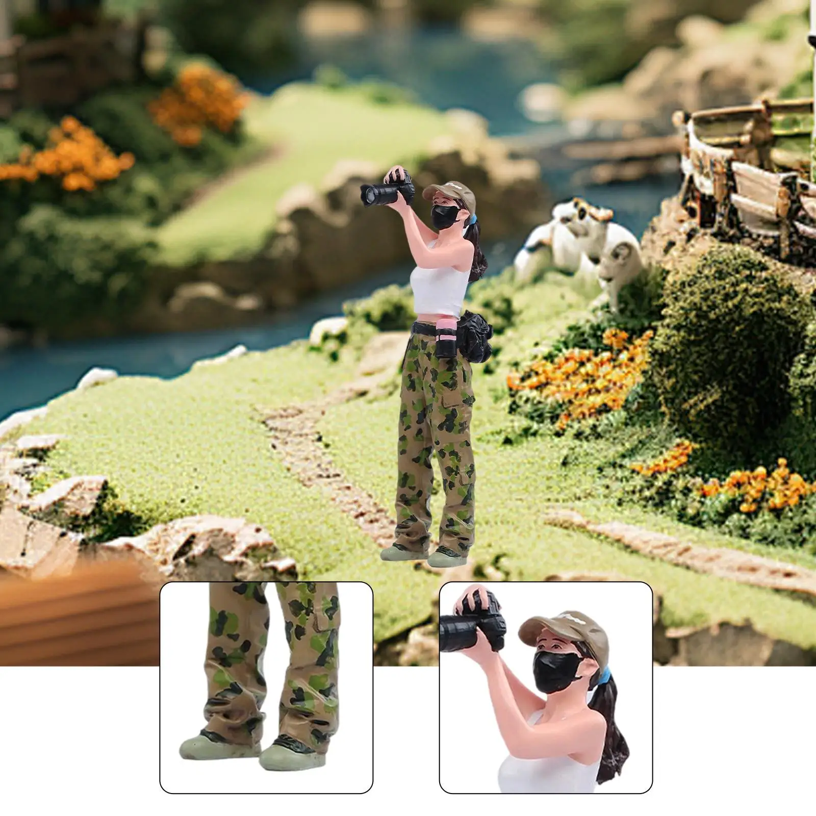 

Миниатюрные диорамы 1/24: Коллекция архитектурных декораций, маленькие фигурки, расписанные вручную, женщина-фотограф