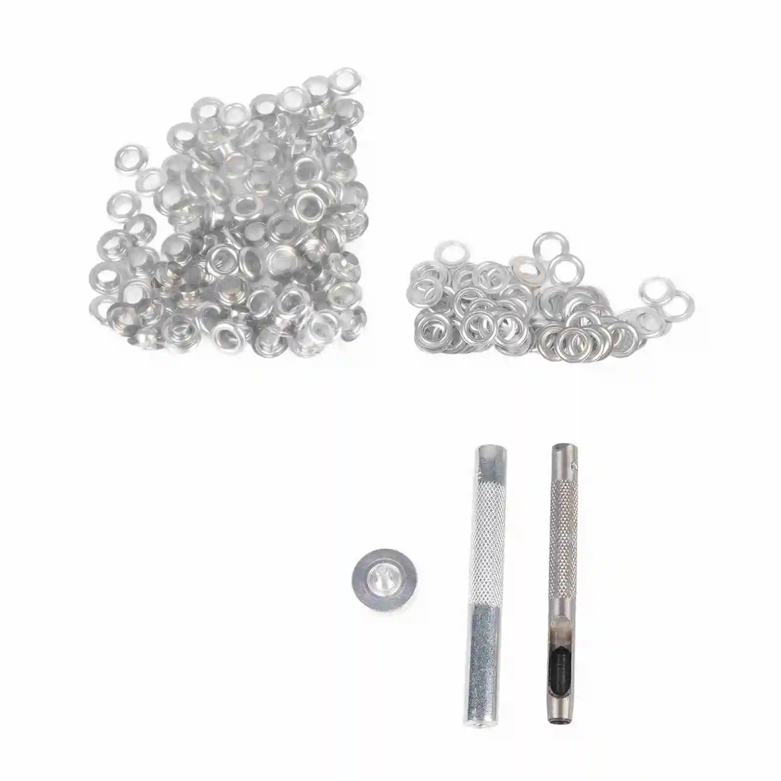 100 set kit passacavo con occhielli rondelle 0,236 pollici 3 pezzi strumenti di installazione occhielli in metallo argentato per abbigliamento in pelle tessuto T