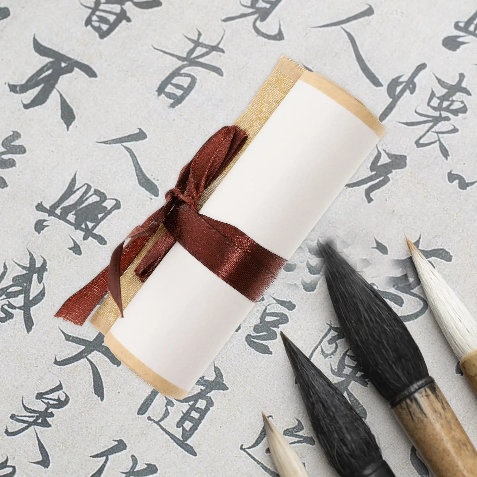 Blank Xuan Paper Scroll Wooden Rod Chinese Calligraphy Painting Practice Scroll for Wedding Vows Invitations Decoration