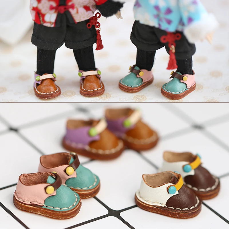 Ob11 Doll Shoes Holala Handmade color matching Cowhide Shoes With buttons For Clay Doll Obitsu11,Body9, Gsc, Ddf, 1/12bjd Doll