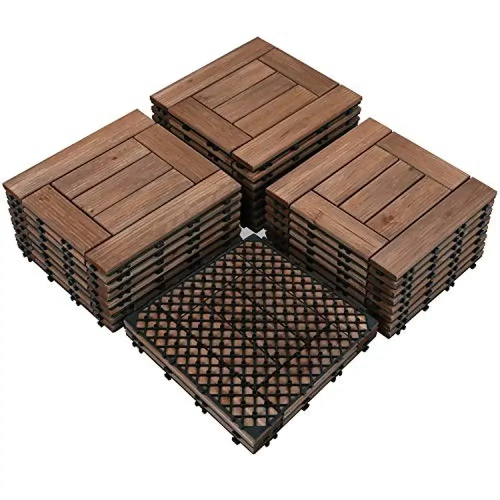 

27PCS Interlocking Wood Composite Decking Floor Tiles 12x12in Dark Brown Interlocking Patio Tiles Easy Installation Durable Fir