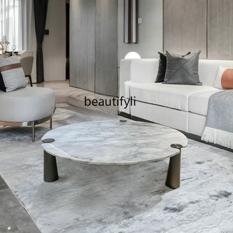 

Natural marble rough stone living room light luxury modern creative designer coffee tableQQ