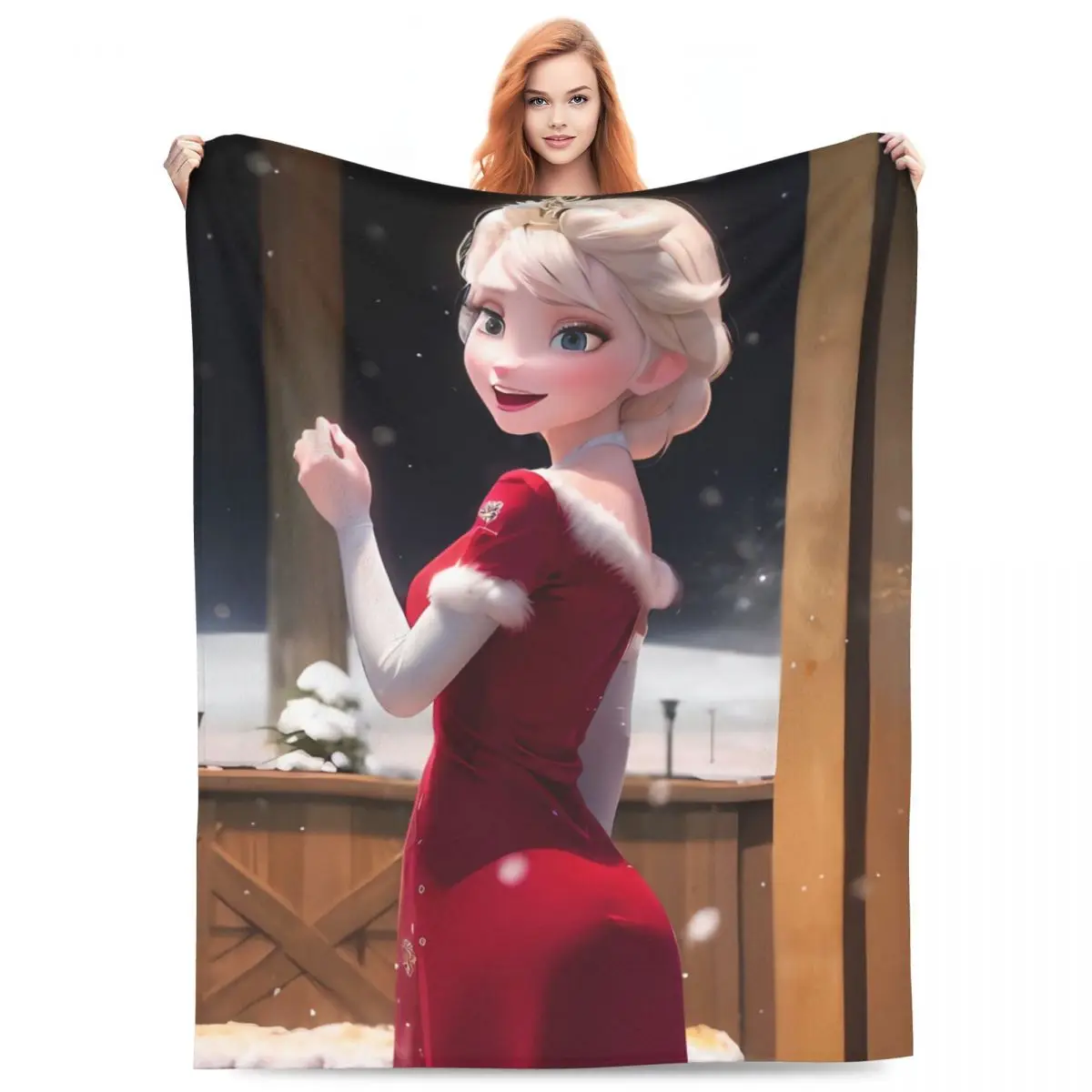 Frozen Princess Elsa Christmas Outfit Flannel Blanket Soft Warm Throw Blanket for Couch Chair Travel Street Trend Sofa Bed Cover