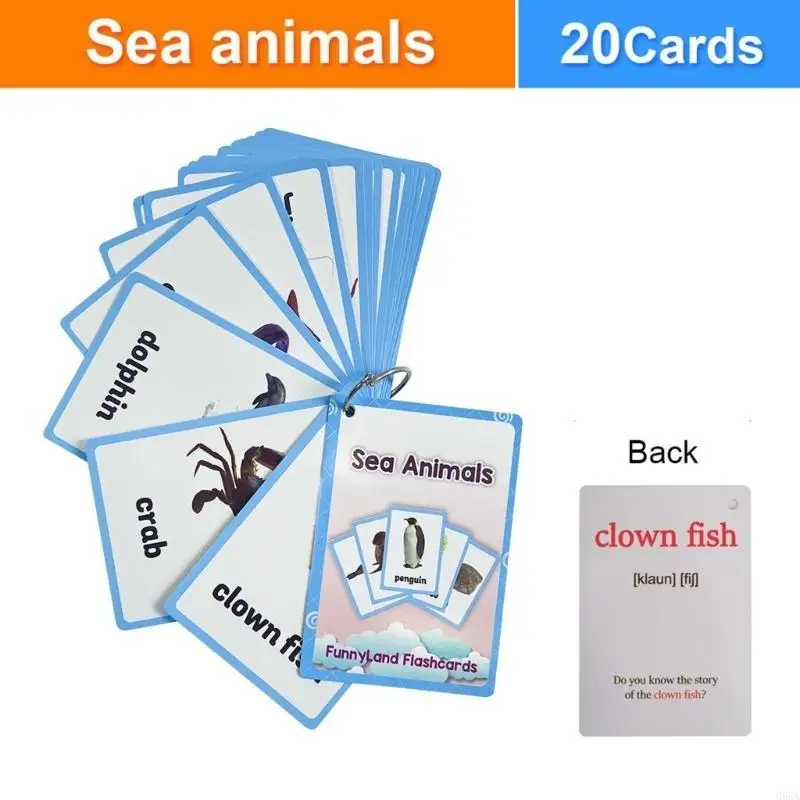 20sheet Sea Animal Vocabulary Flashcards بطاقات كلمات الحياة البحرية لرياض الأطفال #1