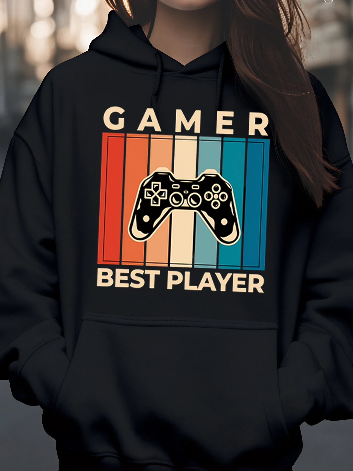 Gamer Best Player Controller Sudadera con capucha estampada Ropa casual navideña para jugadores