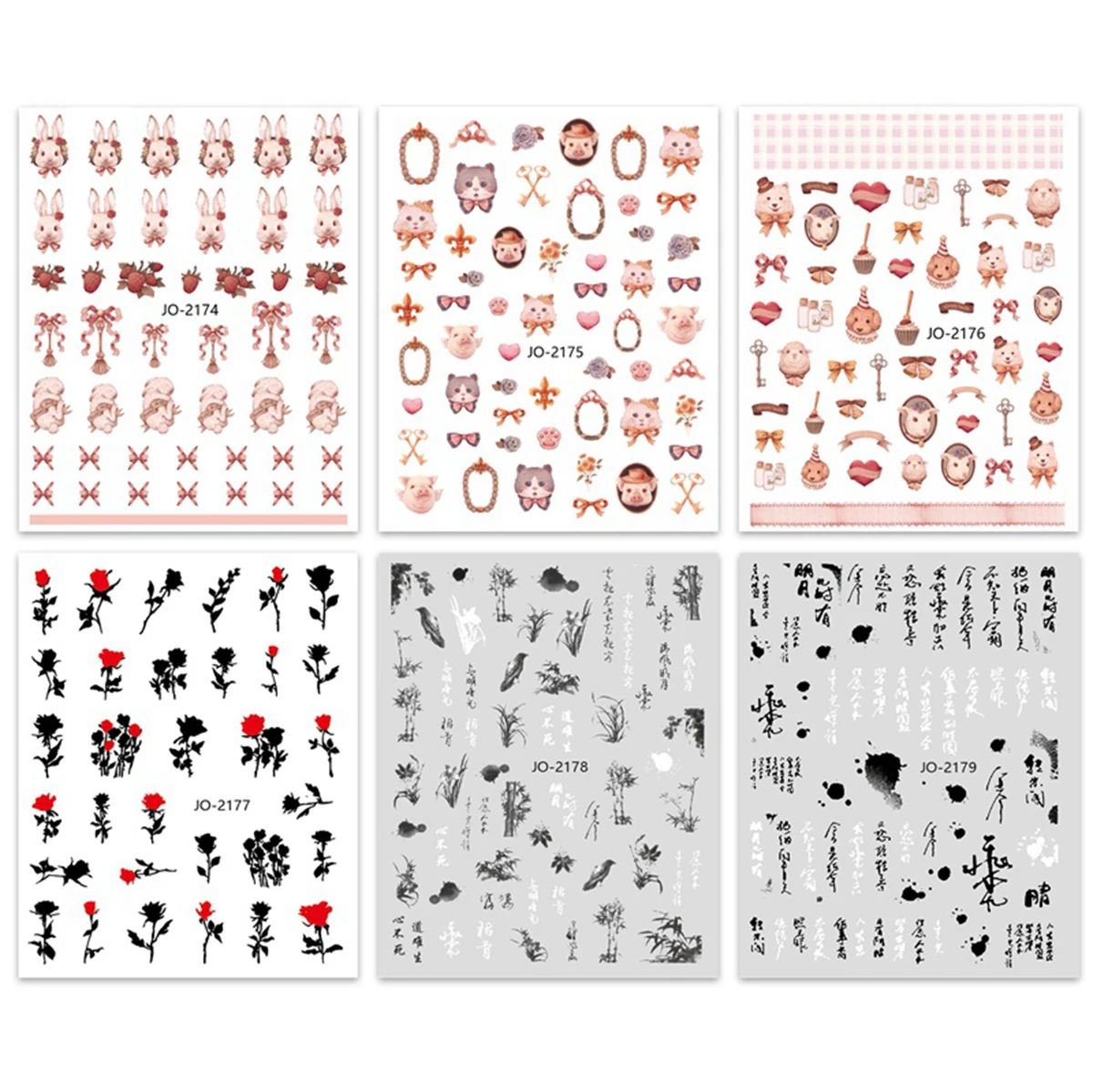 Strawberry Nail Art Stickers Sweet Bunny Retro Bow Cute Girl Rose Design Nail Decoration Decals