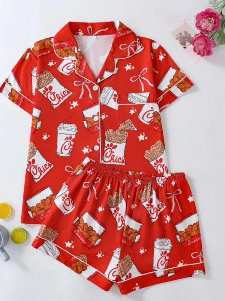 

2025 Pajamas Sets For Women Summer 3D Printed Short Sleeveds Shirt And Shorts Two Piece Set Casual Conjunto Dos Piezas Mujerr