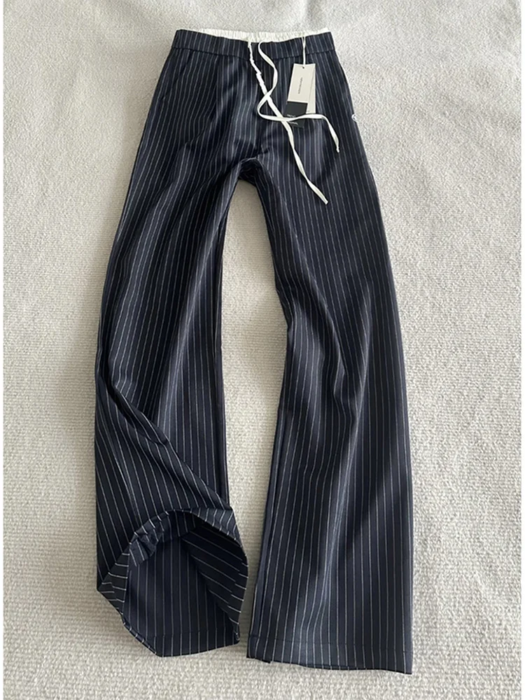 Summer Thin Quick Dry Ice Silk Loose Fit Men's Pants Straight Leg Bell Bottoms Draping Casual Trousers Fashionable Youth Style