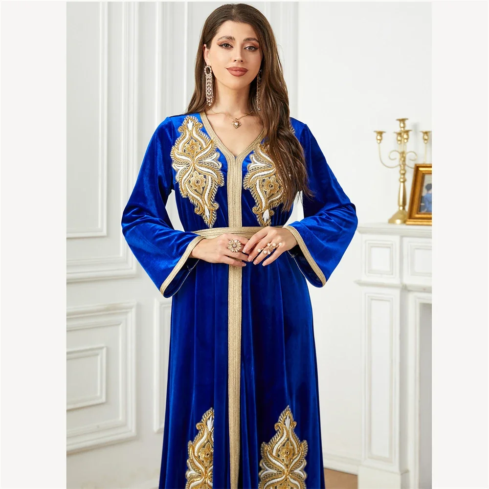 Velluto ricamato Abaya per le donne di moda musulmano inverno caldo lungo maxi abito caftano tacchino arabo caftano Dubai abiti marocchini