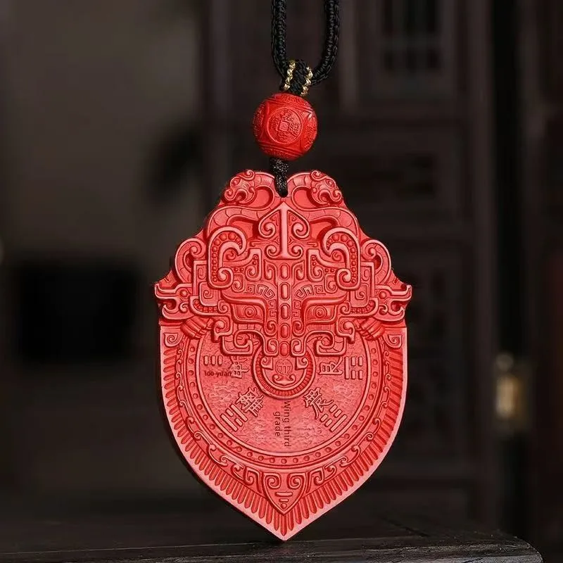 Chinese Traditional Style High Content Cinnabar Mountain Ghost Lucky Coin Pendant Blessing Fortune Good Luck Necklace For Men