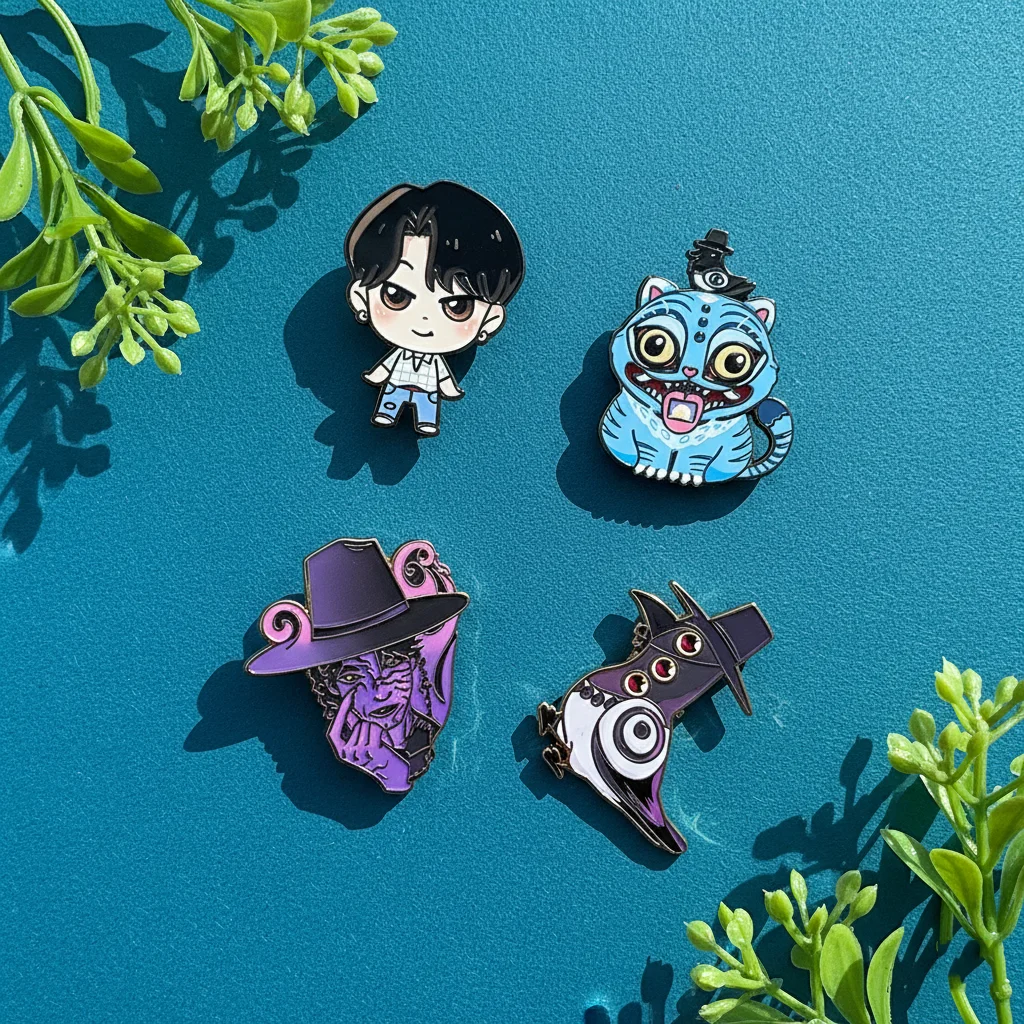 4 個 K-POP デーモンハンターズ HUNTR/X 漫画フィギュアエナメルピンバッジラペルピンブローチ女性男性ジュエリーアクセサリーギフト用