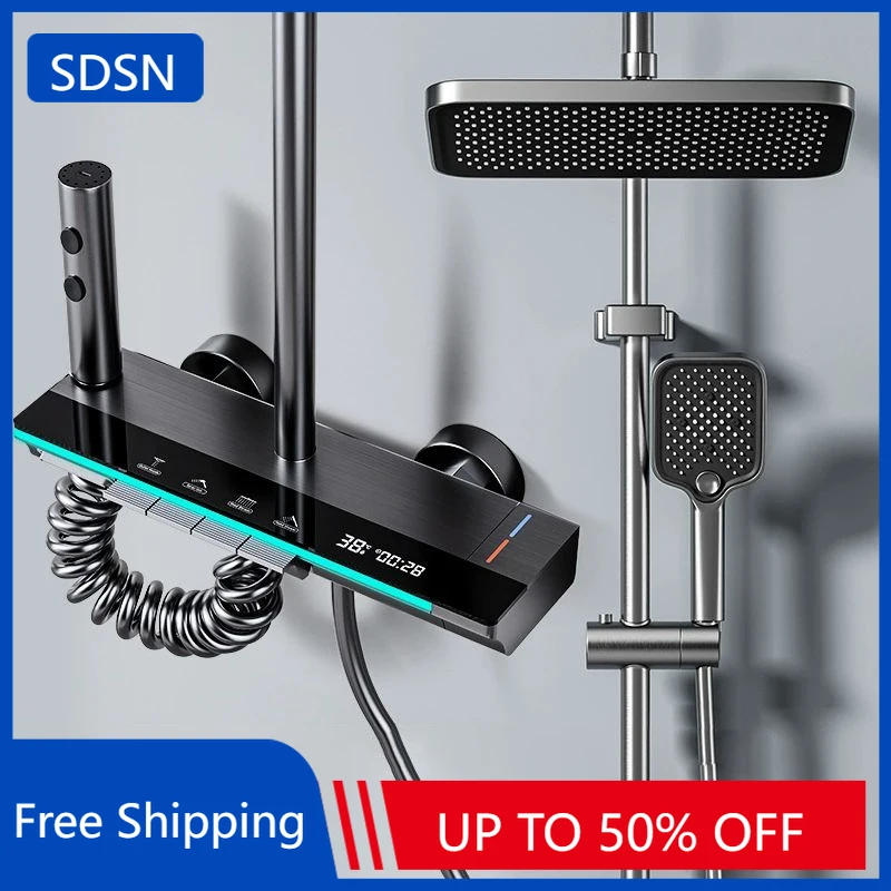 

Hot Cold Piano Digital Bathroom Shower Set SDSN 12 Inch Rainfall Shower Head Wall Mounted Hot Cold Bathroom Shower System Faucet