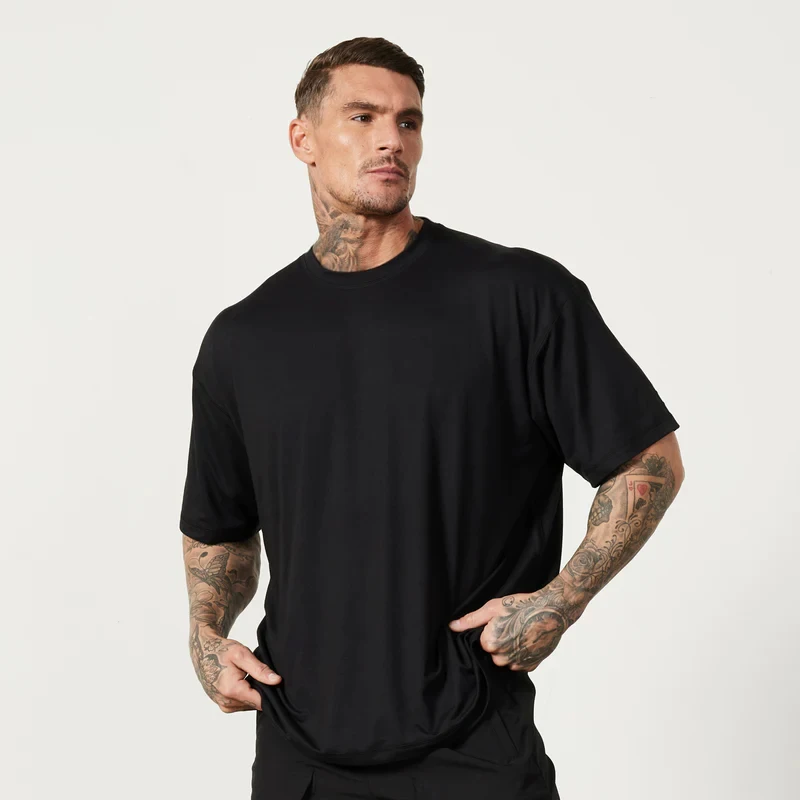 

200 Gsm 100% Cotton Running T-Shirts Men Oversized Loose Short Sleeve Gym Bodybuilding Fitness T Shirts Mens Sports Clothing