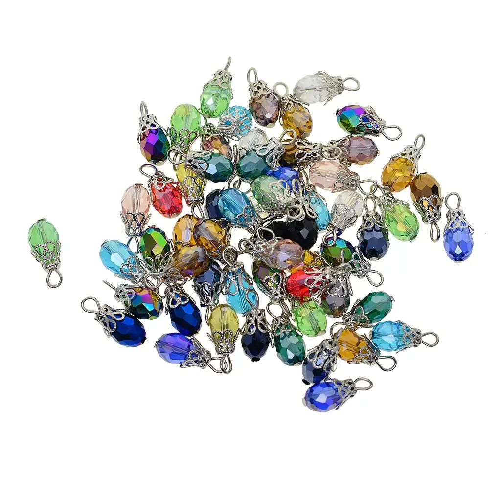50pcs Glass Pendants Faceted Multicolor Shiny Jewelry Making Charms Necklace DIY