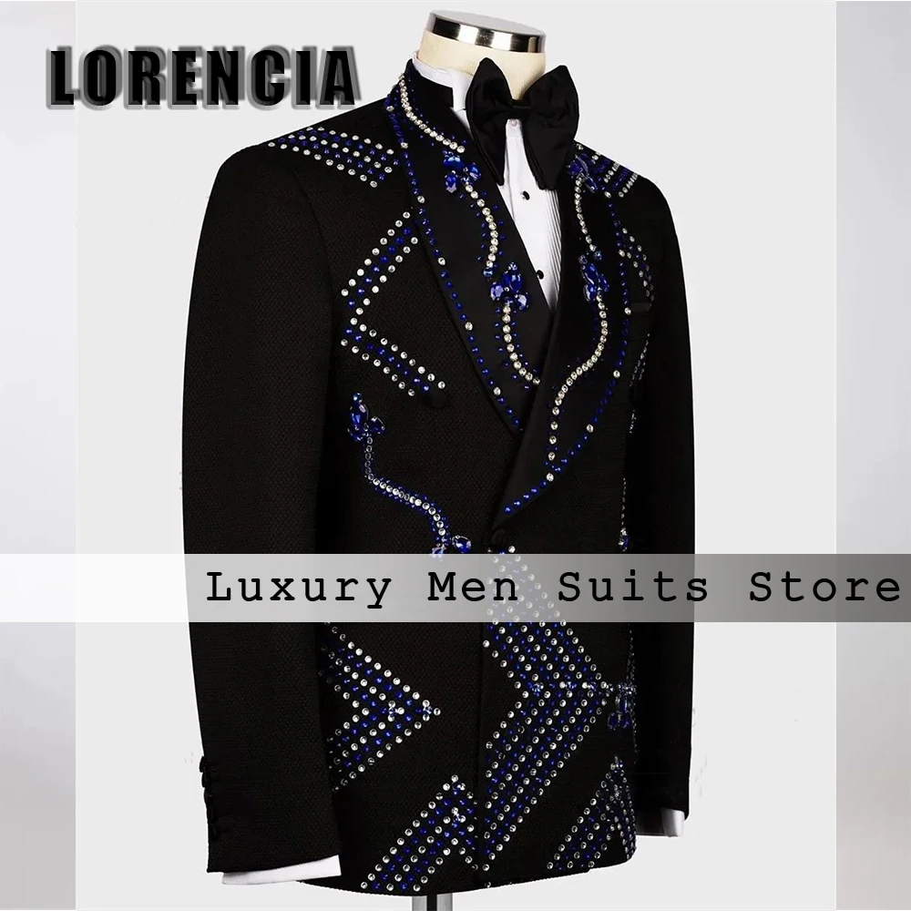 Elegant Sparkly Rhinestone Male Suit 2 Pieces Shawl Collar Groom Tuxedos for Wedding Customized Blazer Pants trajes para hombre