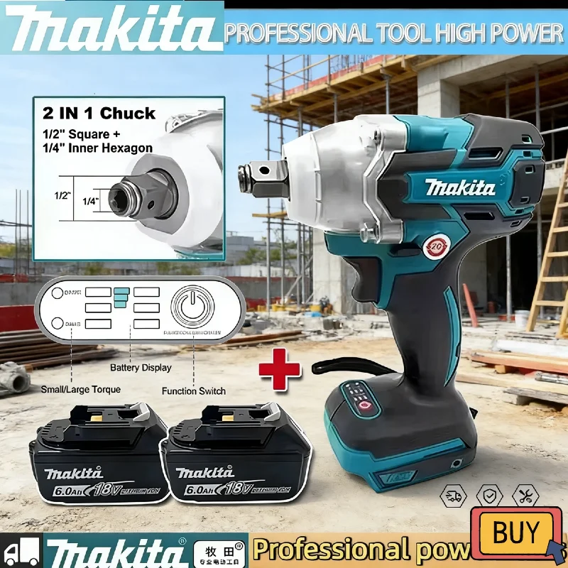 

Аккумуляторный ударный гайковерт Makita 18V DTW600 с высоким крутящим моментом, бесщеточный, для авторемонта, электроинструмент
