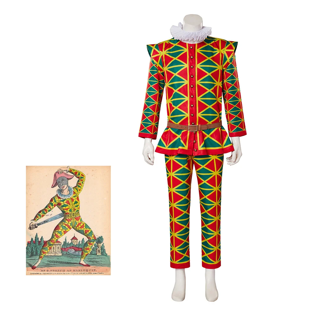 

19th Century Circus Clown Costume Uniform Adult Men Medieval Circus Colorful Printed Fancy Suit For Halloween