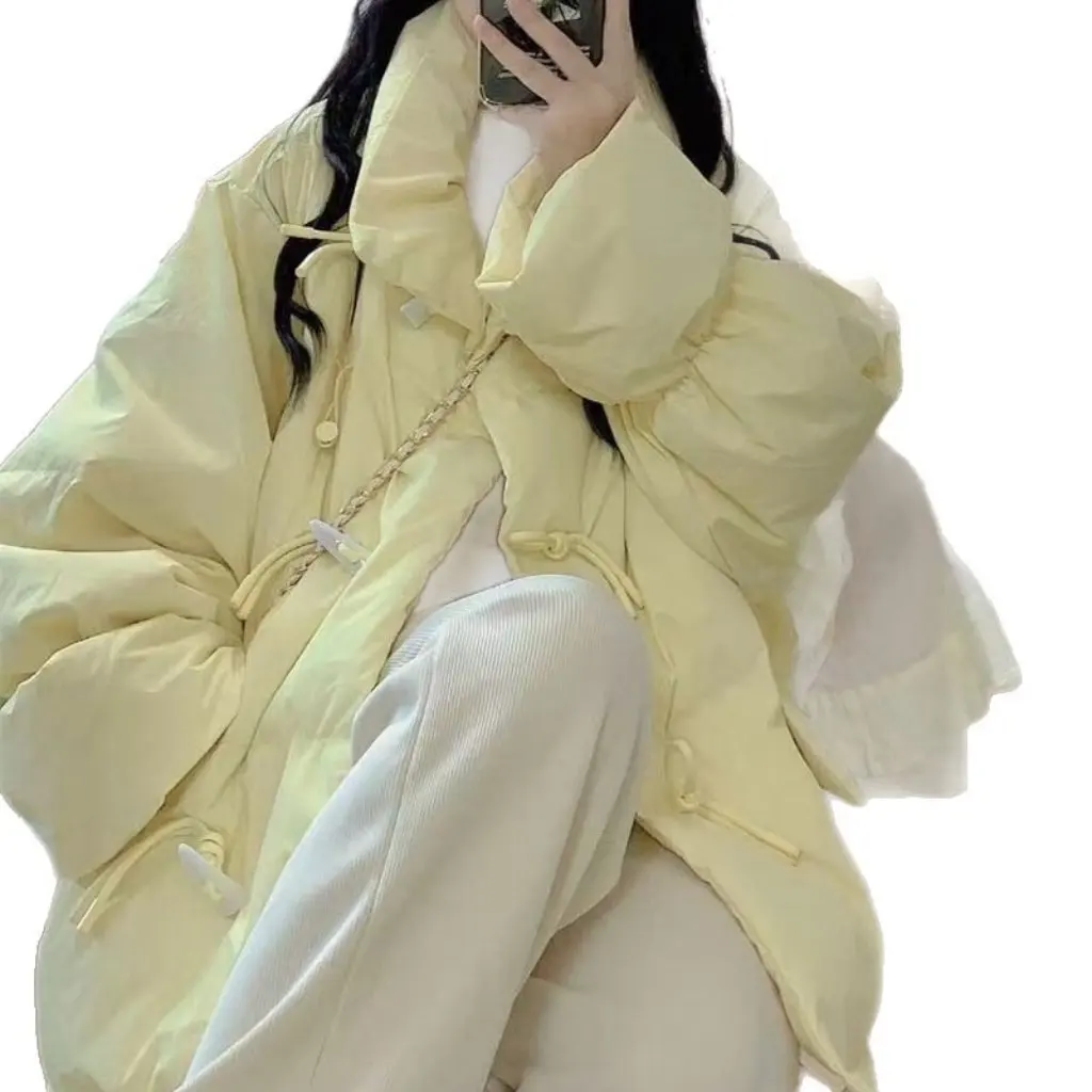 

Хлопковая куртка на пуговицах в национальном стиле, свободная зимняя короткая верхняя одежда, женское пальто с хлебом, теплый повседневный топ