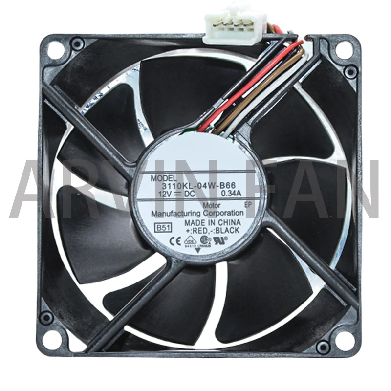 Brand New Original 3110KL-04W-B66 80mm Fan 80x80x25mm 8025 DC12V 0.34A 4-wire Cooling Fan For Refrigerator And Freezer