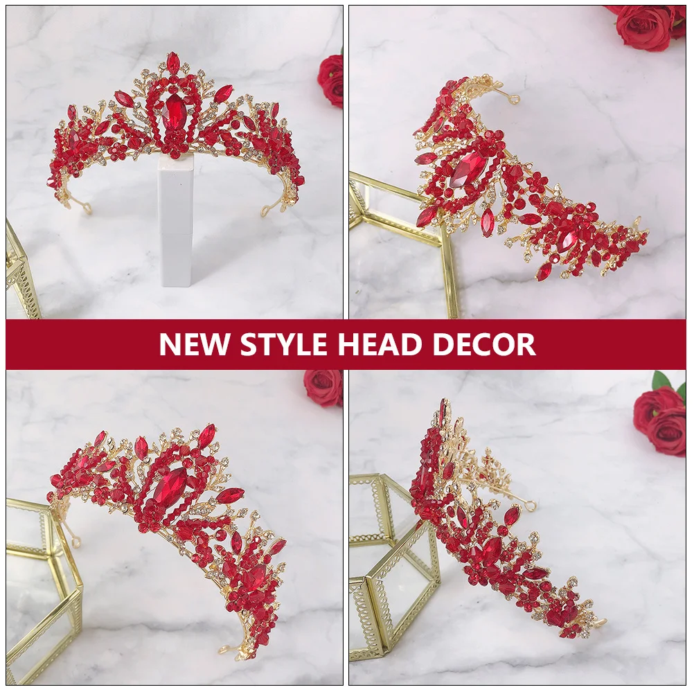 

1Pcs Wedding Bridal Tiara Crown Fashion Crystal Headwear Comfortable Fit for Women Red Diamond Crystal Crown