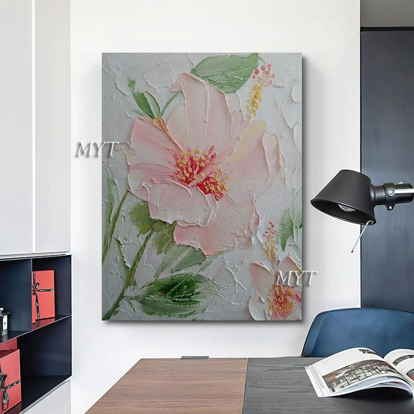 

Unframed Knife Palette Pink Textured Abstract Flower Painting Acrylic Artwork Home Decoration Items Wall Picture For Living Room