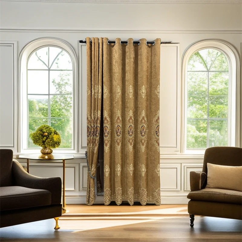 1 Piece  European Embroidered Curtains High Quality Tulle for Living Room Bedroom Kitchen Apartment Blue Brown Custom Curtains