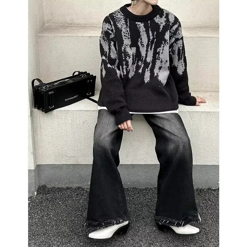 

Мужской японский свитер с круглым вырезом в гонконгском стиле, мужская зимняя толстая мужская повседневная трикотажная куртка в ленивом стиле