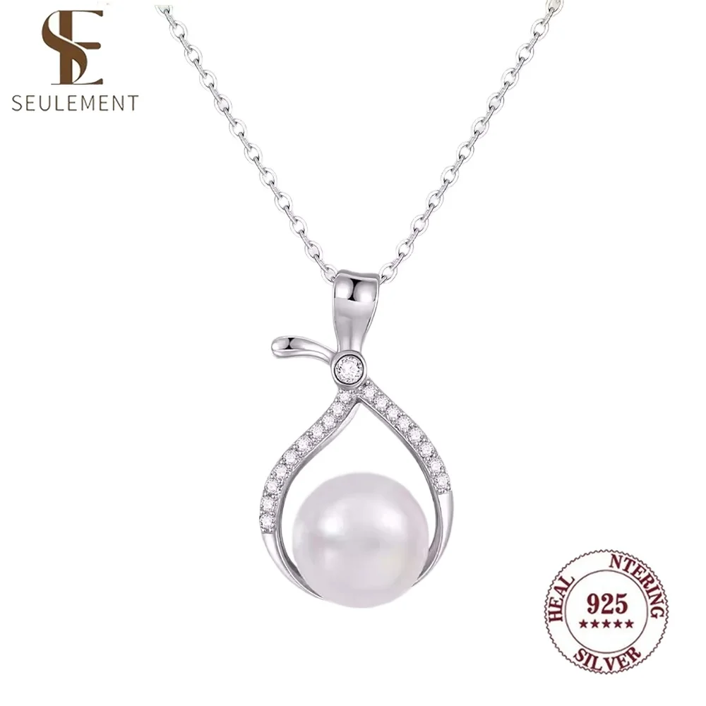 

Seulement Women's Natural Freshwater Pearl Pendant Necklace 925 Sterling Silver with Cubic Zirconia Elegant Jewelry for Party