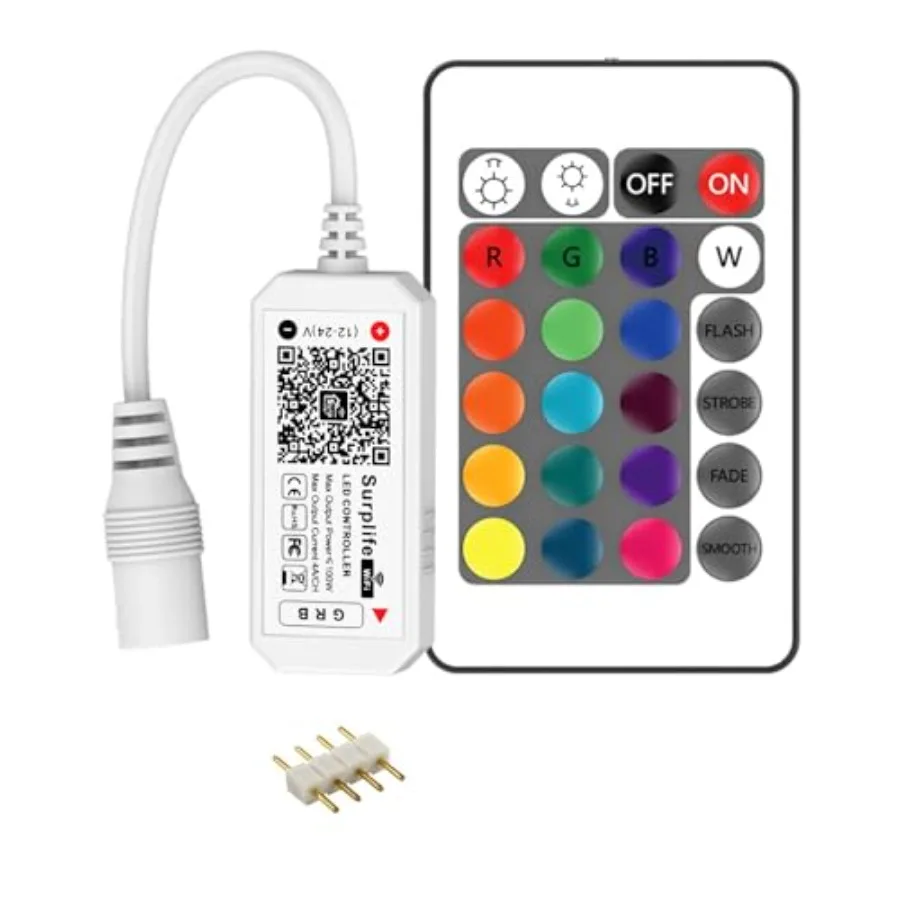 

4 Pin WiFi RGB LED Controller, RF Wireless Remote Control, DC 5V/12V/24V for 5050 3528 5630 RGB LED Strip Lights, Compatible wi