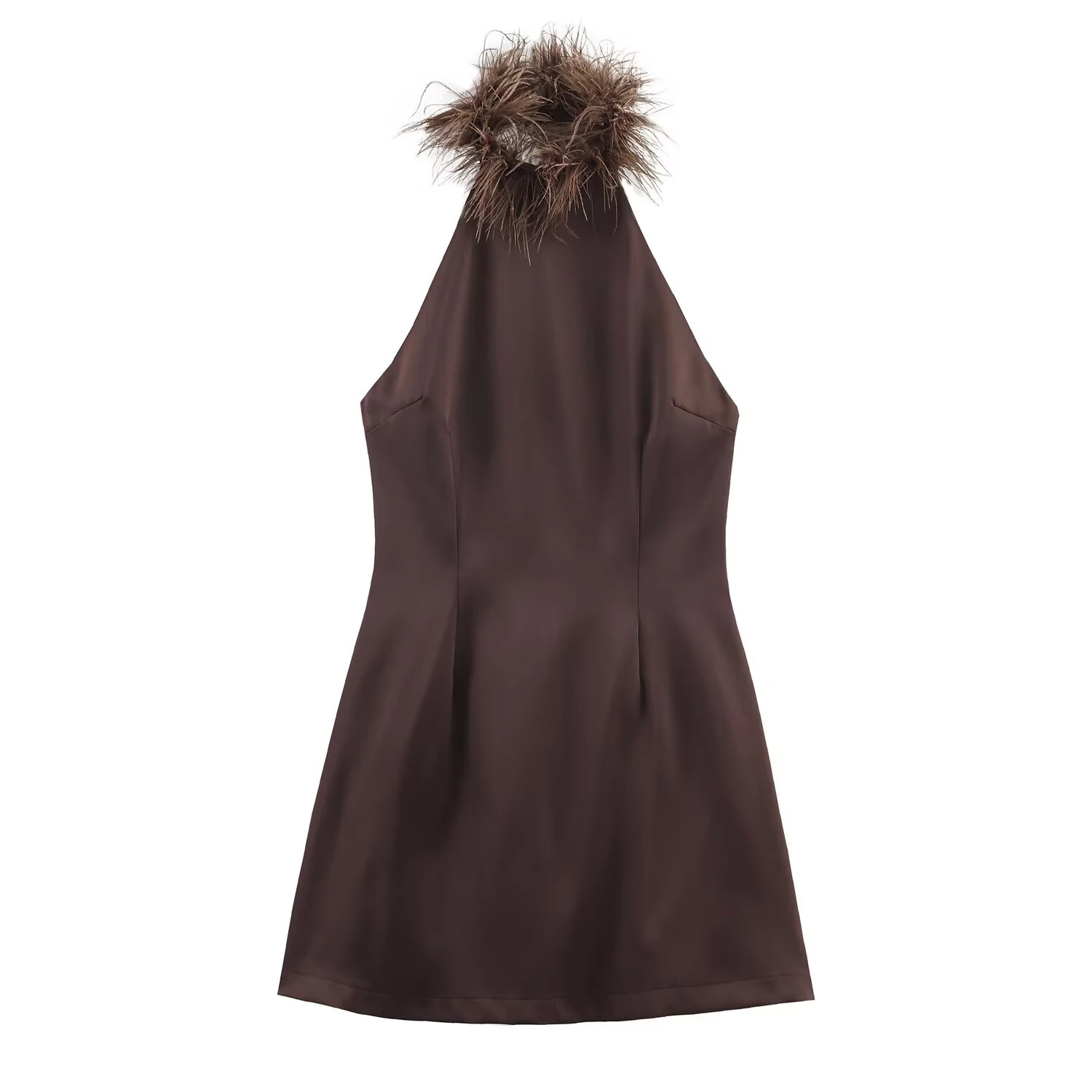 DEEABAE تصميم ملابس نسائية شتوية جديدة متعددة الاستخدامات معلقة على شكل ريشة وياقة عنق بدون أكمام فستان بدون ظهر #1