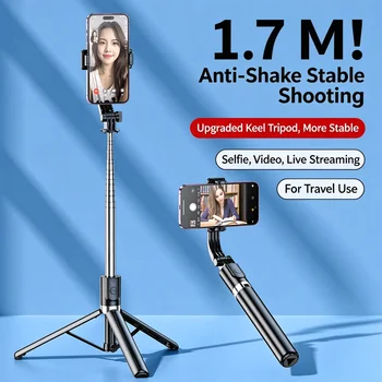 170CM Selfie Stick Ultra Long Stretch Phone Holder Wireless Bluetooth Remote with Fill light Tripod Stand Anti-Shake Stabilizer