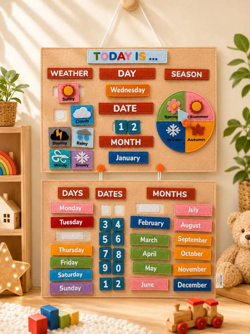 Felt Calendar Weather Chart Nursery Equipment Handmade Felt Learning Calendar Preschool Interactive Wall Christmas Hanging Decor