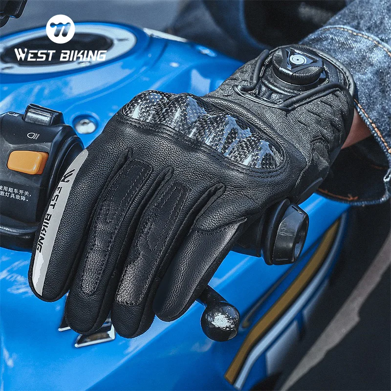 WEST BIKING Winter Cycling Gloves Full Finger Leather Tactical Gloves Touch Screen Sports Protection Motorcycle Bike Gloves