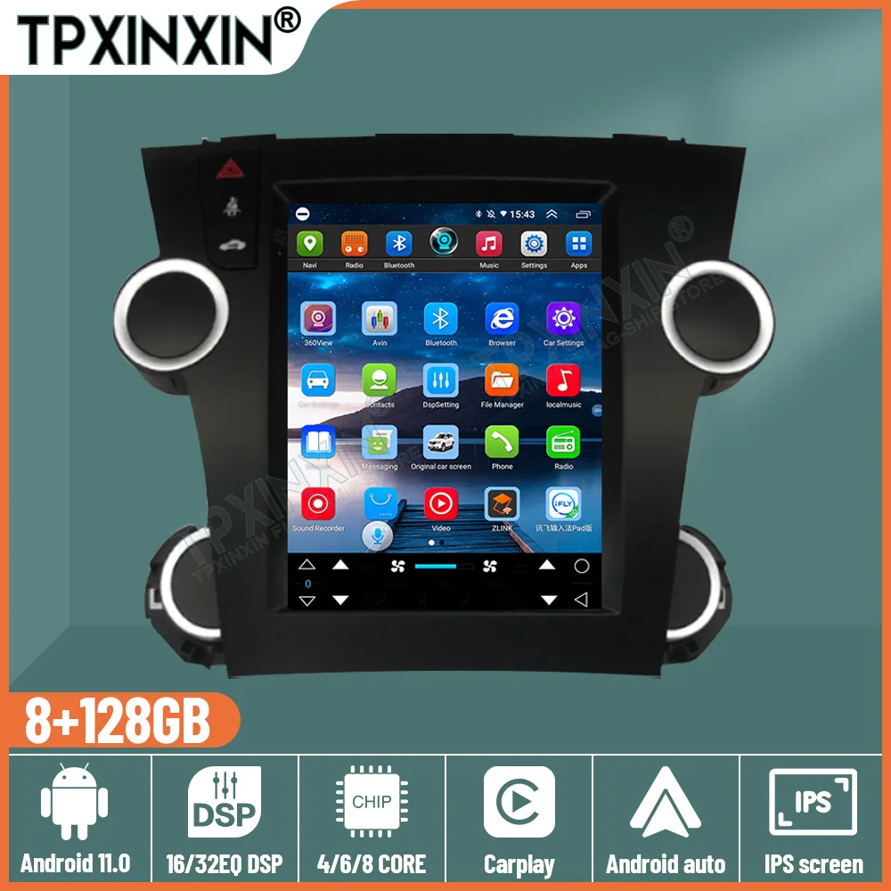 For Toyota Highlander 2 XU40 07-13 Android 11 Car Radio Tape Recorder Navigation Tesla Style Screen Stereo Auto Multimedia Play