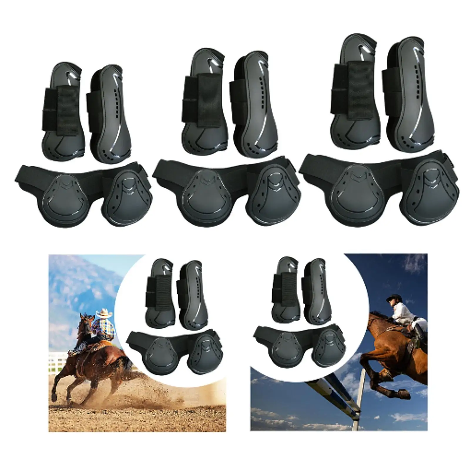 4 pezzi Stivali per tendine da cavallo Stivali da cavallo per gambe anteriori e posteriori Leggings per cavalli Ingranaggi di protezione per sessioni di guida in fondo