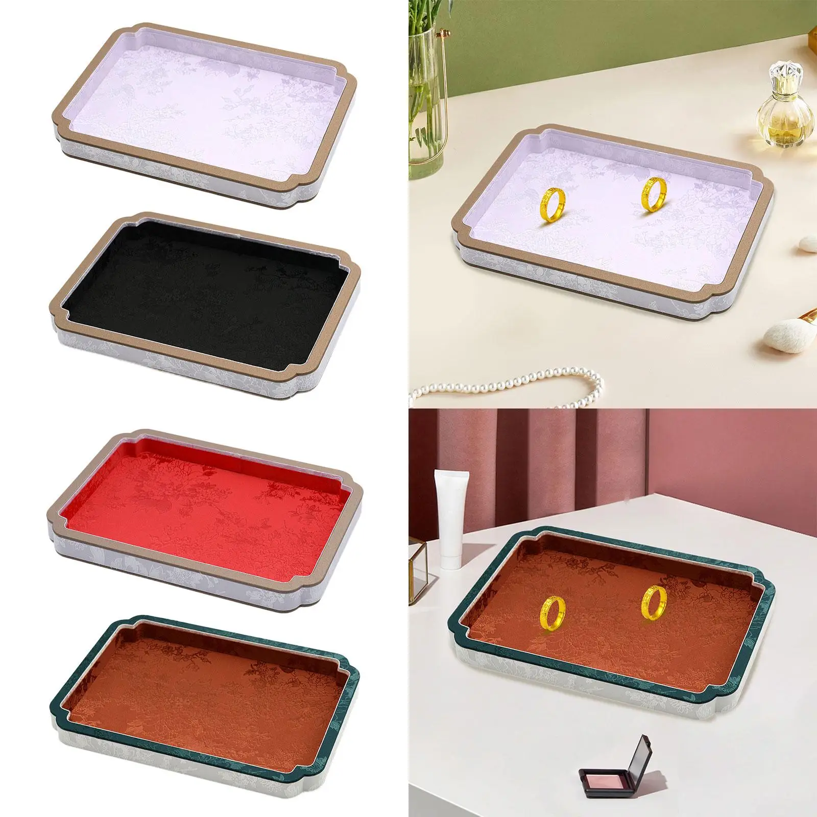 

Wooden Velvet Jewelry Tray Decorative Bracelet Tray Trinket Tray Organizer for