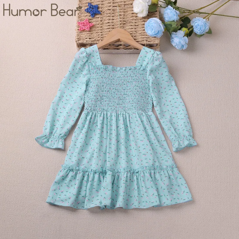 

Humor Bear Girls' Spring and Autumn Long sleeved Flower Printed Children's Ball Princess Dress Vestidos Casual Outfit 2-6Y