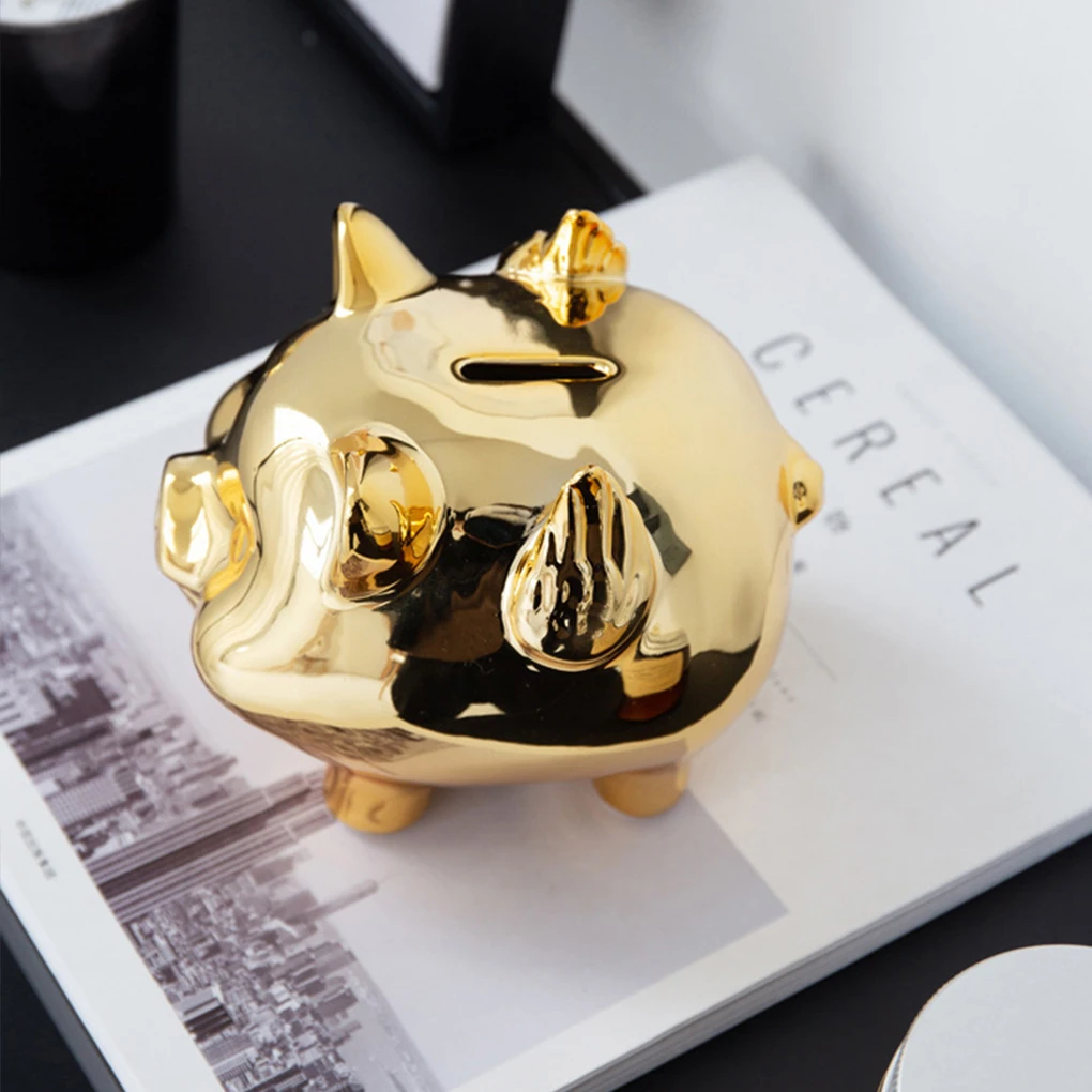 Ceramic Gold Pig Piggy Bank Cute Coin Piggy Bank Coin Saving Box Jar Coins Organizer Storage Box Creative Deposit Tank