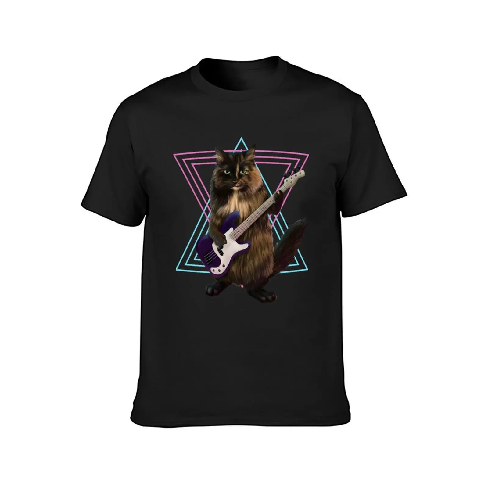 Cat playing bass guitar T-Shirt summer clothes anime clothes customs mens t shirt graphic