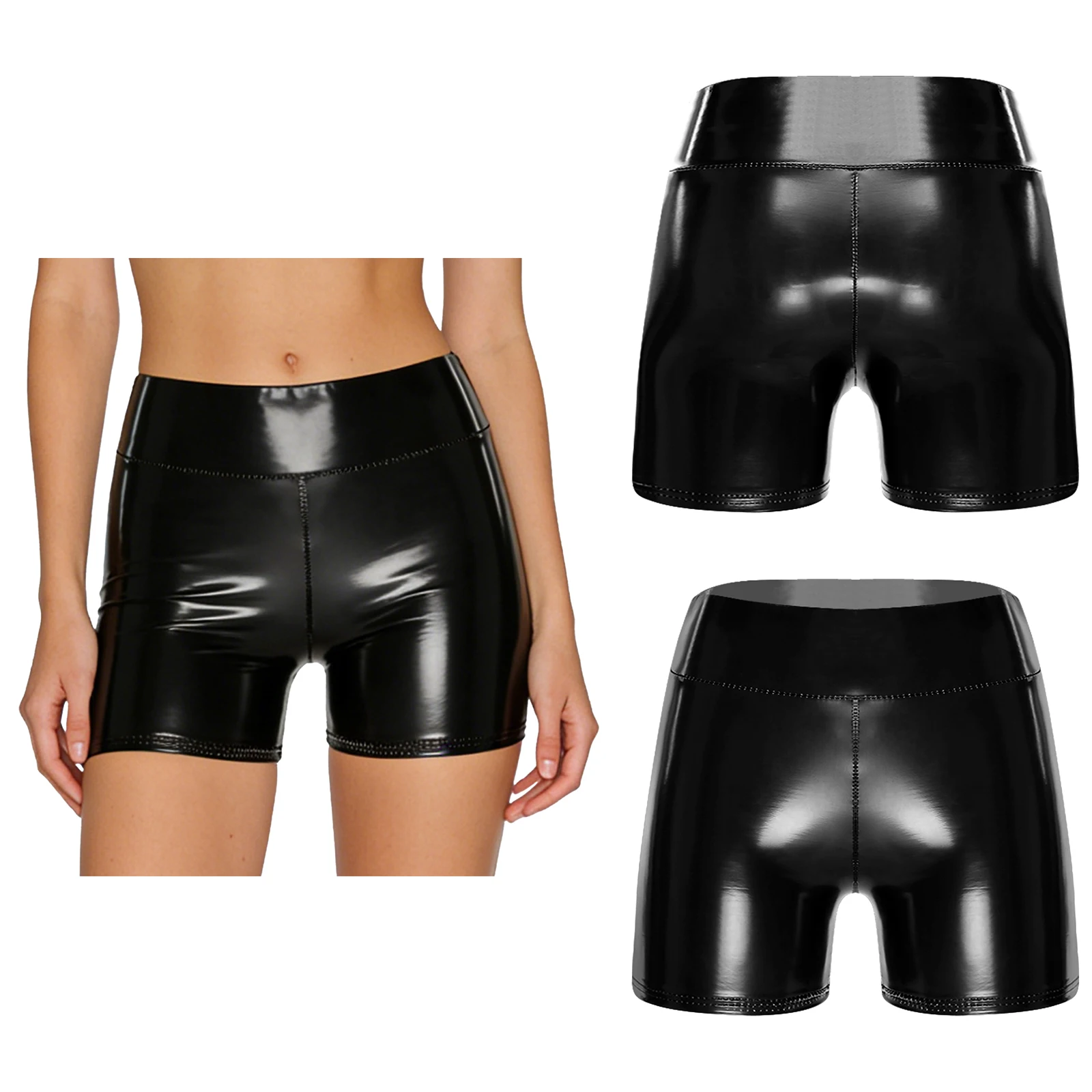 

Женские шорты из искусственной кожи с эффектом мокрой кожи, с высокой талией, облегающие, глянцевые, мини-шорты для ночных клубов, рейвов и вечеринок