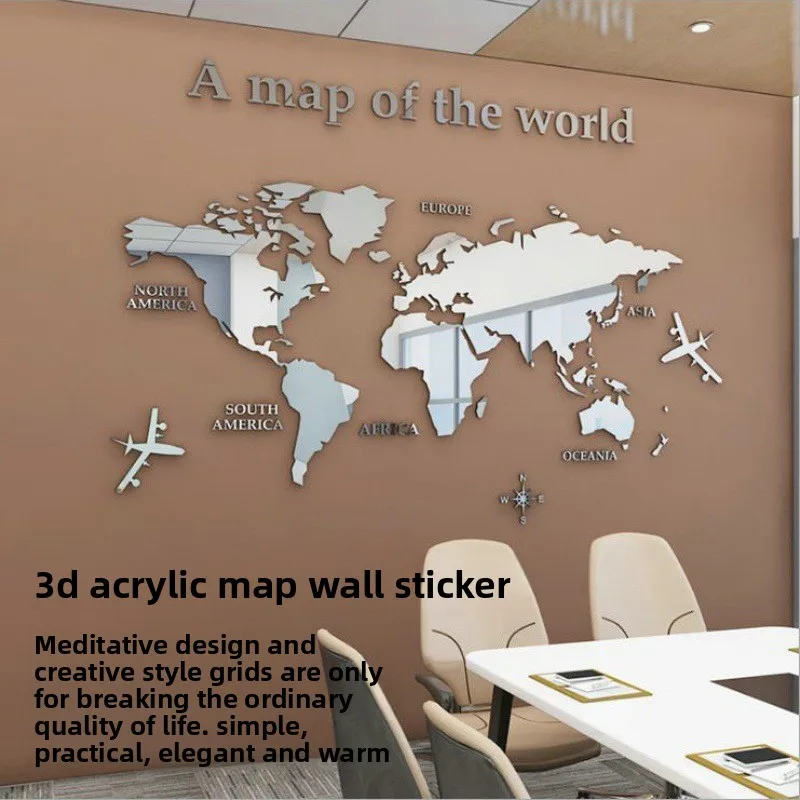 

3D 3D acrylic map wall sticker decoration creative design green home oil resistant wall sticker beautification decoration