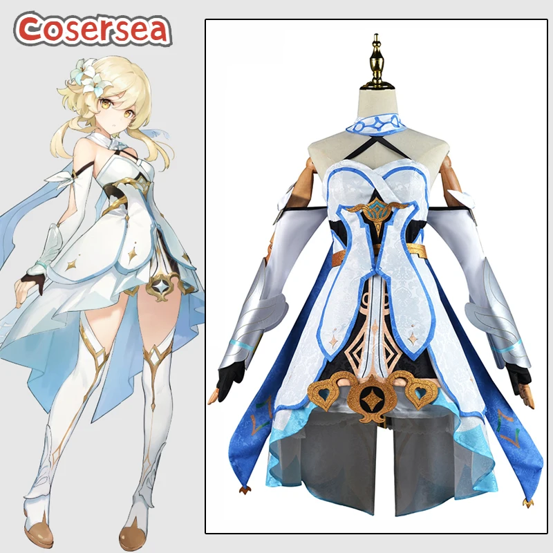 

Cosersea Lumine Косплей Костюм Игра Genshin Impact Lumine Traveler Outfit Хэллоуин Женское Белое Платье Униформа Полный комплект