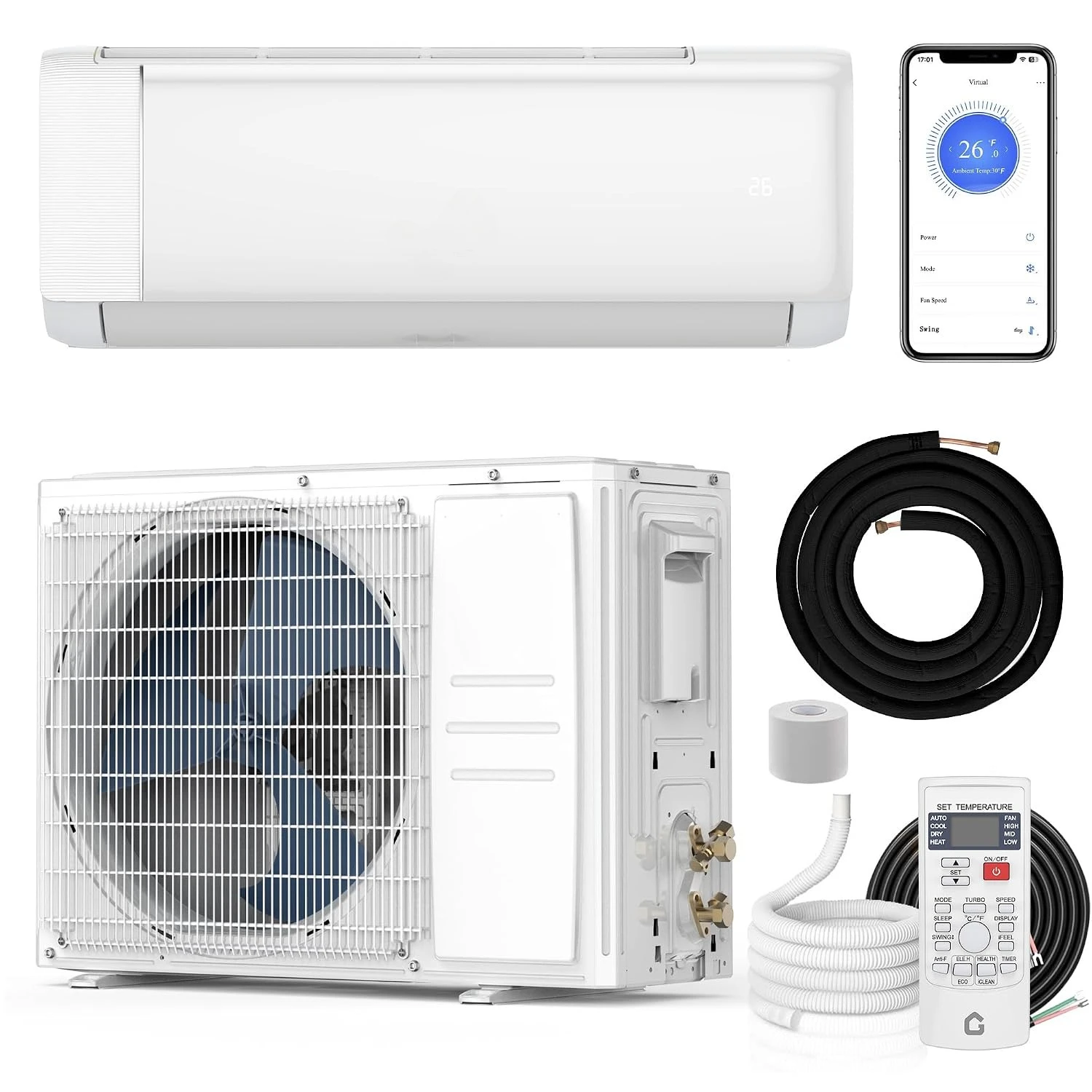 12,000 BTU Mini Split Air Conditioner with 20 SEER2 Efficiency,750 Sq.Ft Cooling/Heating, Energy Star, Customized