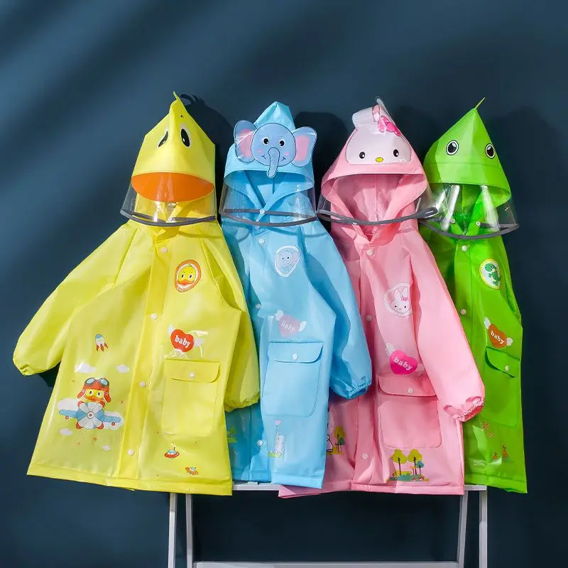 Children's Raincoat Waterproof Full Body Boys And Girls Kindergarten Cloak Style Transparent Brim Set Kids' Cartoon Raincoat